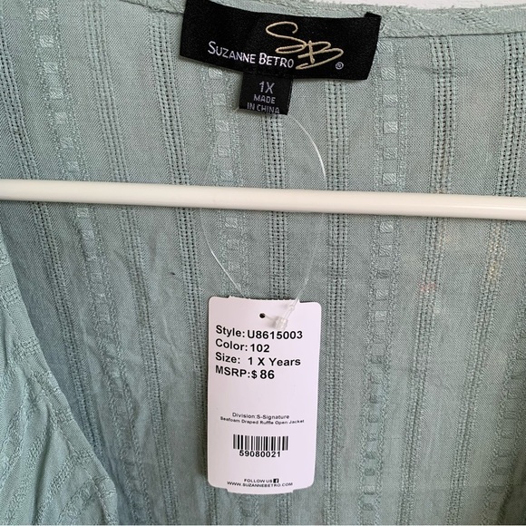 🆕 Suzanne Betro Seafoam Draped Ruffle Open Jacket - Women’s Size 1X Tunic Flaw - Picture 4 of 6